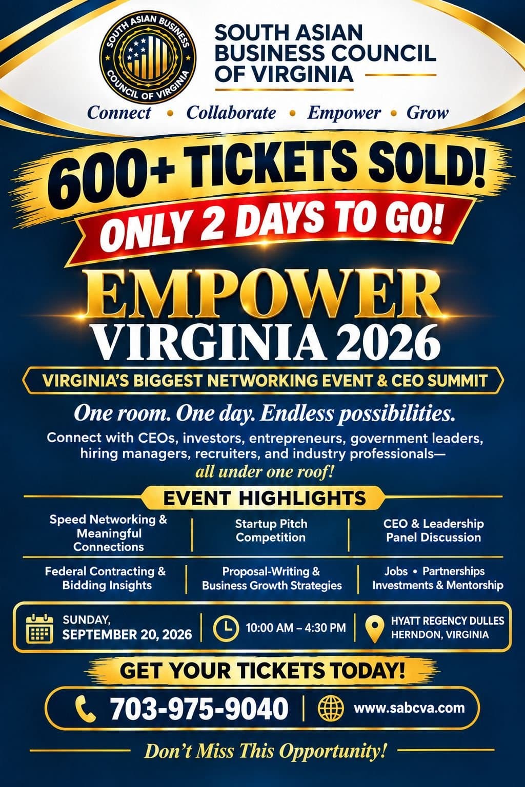 Empower Virginia 2026 poster announcing 600+ tickets sold